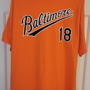 AUTHENTIC BOOG POWELL SIGNATURE ON FELIX PIE # 18 ORIOLE SHIRT MEN'S SIZE XL